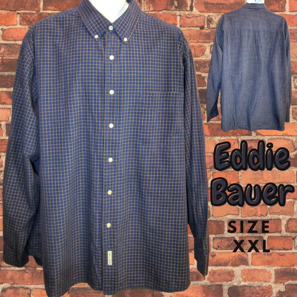 Eddie Bauer  Mens Button Down XXL Blue Plaid Shirt